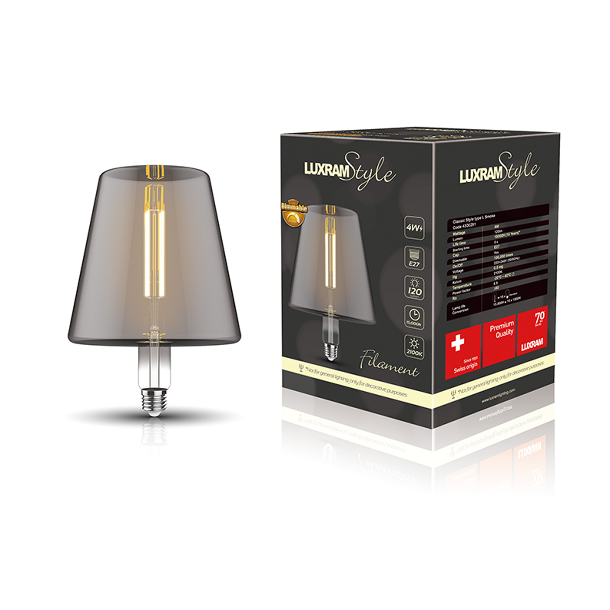 Classic Style LED Type L E27 Dimmable 4W 2100K 120lm 4300291  Luxram Classic Style